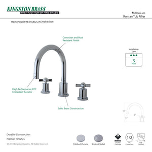 Millennium KS8321ZX Two-Handle 3-Hole Deck Mount Roman Tub Faucet, Polished Chrome