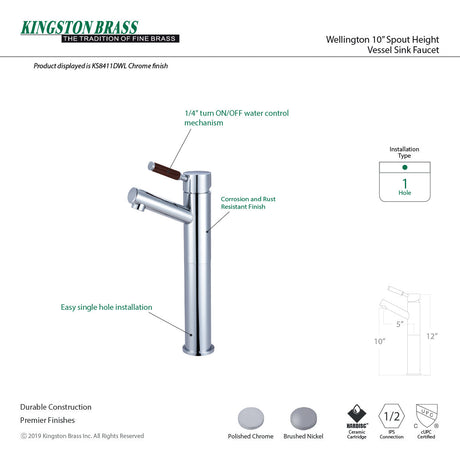 Wellington KS8418DWL Single-Handle 1-Hole Deck Mount Vessel Faucet, Brushed Nickel