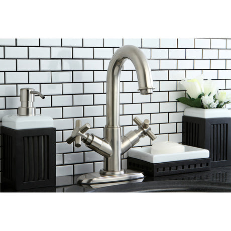 Concord KS8458JX Two-Handle 1-or-3 Hole Deck Mount Bathroom Faucet with Push Pop-Up, Brushed Nickel