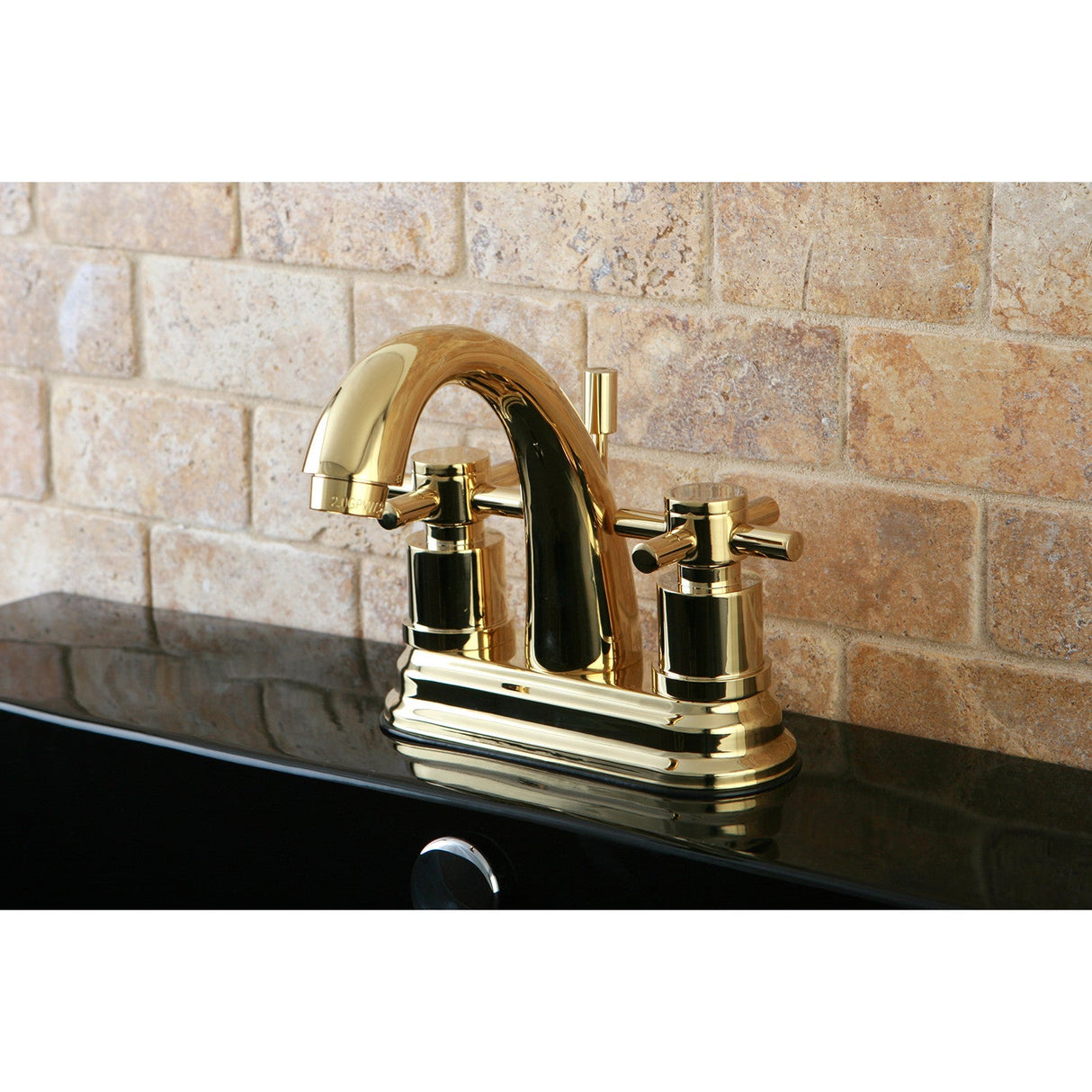 Concord KS8612DX Two-Handle 3-Hole Deck Mount 4" Centerset Bathroom Faucet with Brass Pop-Up, Polished Brass