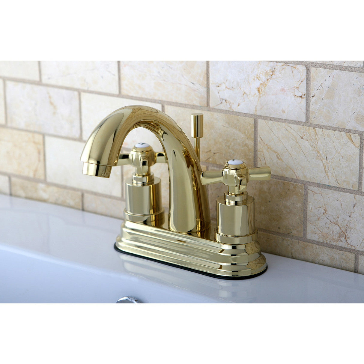 Millennium KS8612ZX Two-Handle 3-Hole Deck Mount 4" Centerset Bathroom Faucet with Brass Pop-Up, Polished Brass