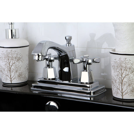 KS8641HX Two-Handle 3-Hole Deck Mount 4" Centerset Bathroom Faucet with Brass Pop-Up, Polished Chrome