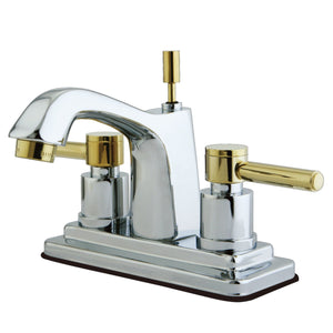 Concord KS8644DL Two-Handle 3-Hole Deck Mount 4" Centerset Bathroom Faucet with Brass Pop-Up, Polished Chrome/Polished Brass