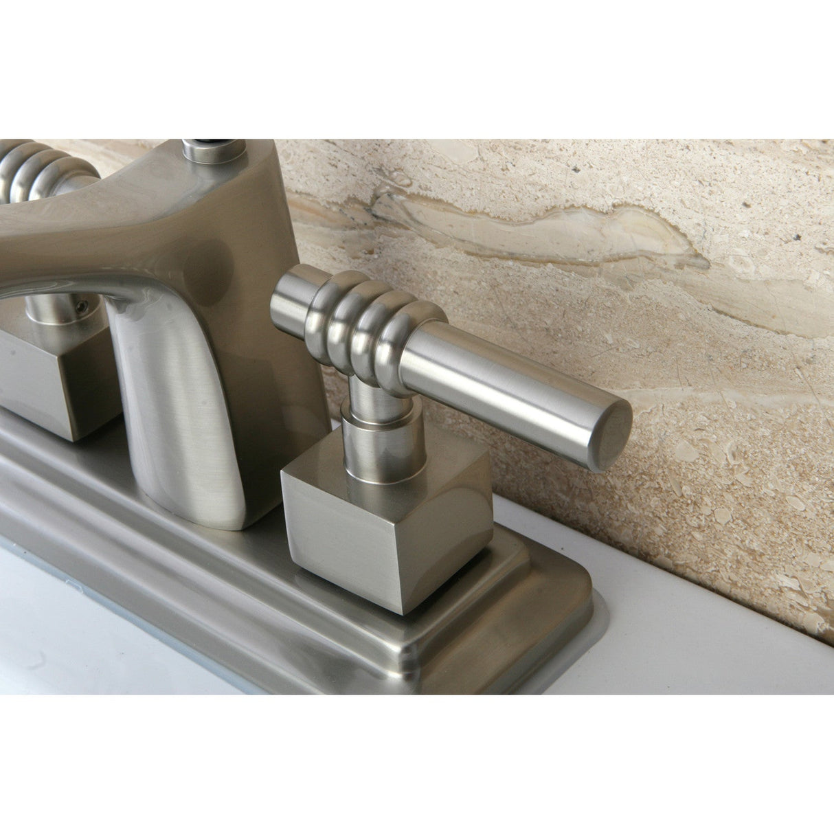 Milano KS8648QL Two-Handle 3-Hole Deck Mount 4" Centerset Bathroom Faucet with Brass Pop-Up, Brushed Nickel