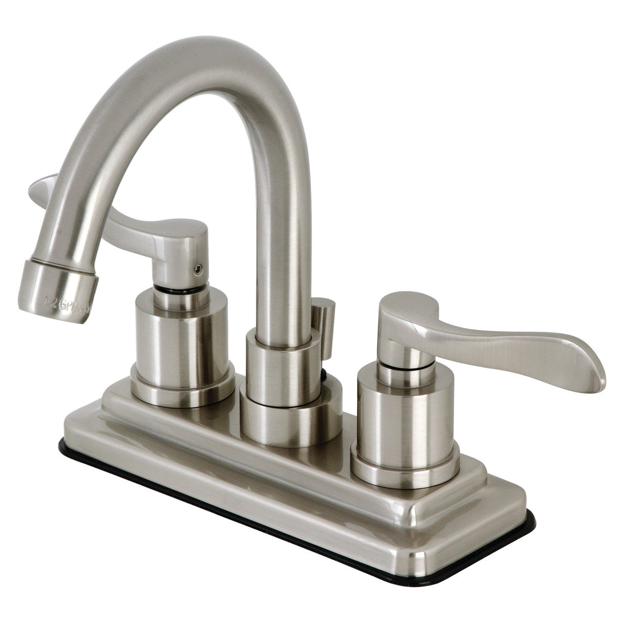 NuWave KS8668DFL Two-Handle 3-Hole Deck Mount 4" Centerset Bathroom Faucet with Brass Pop-Up, Brushed Nickel