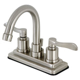 NuWave KS8668DFL Two-Handle 3-Hole Deck Mount 4" Centerset Bathroom Faucet with Brass Pop-Up, Brushed Nickel