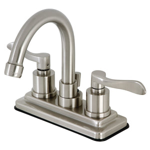 NuWave KS8668DFL Two-Handle 3-Hole Deck Mount 4" Centerset Bathroom Faucet with Brass Pop-Up, Brushed Nickel