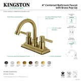 Concord KS8668DL Two-Handle 3-Hole Deck Mount 4" Centerset Bathroom Faucet with Brass Pop-Up, Brushed Nickel