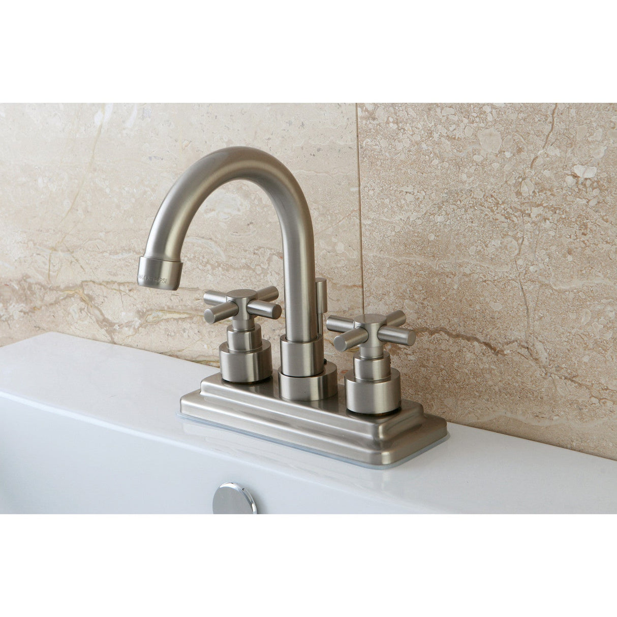 Elinvar KS8668EX Two-Handle 3-Hole Deck Mount 4" Centerset Bathroom Faucet with Brass Pop-Up, Brushed Nickel