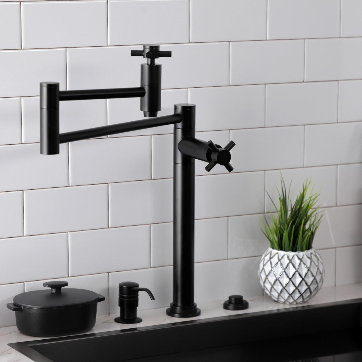 Concord KS8700DX Two-Handle 1-Hole Deck Mount Pot Filler, Matte Black