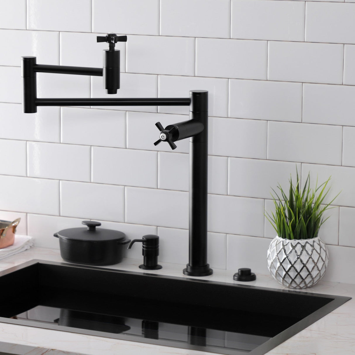Millennium KS8700ZX Two-Handle 1-Hole Deck Mount Pot Filler, Matte Black