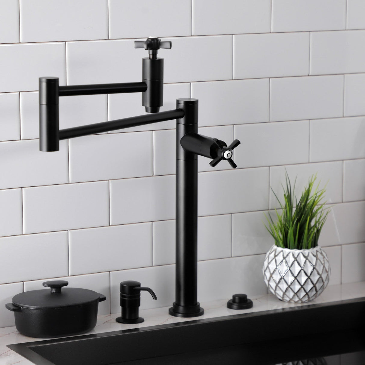 Millennium KS8700ZX Two-Handle 1-Hole Deck Mount Pot Filler, Matte Black