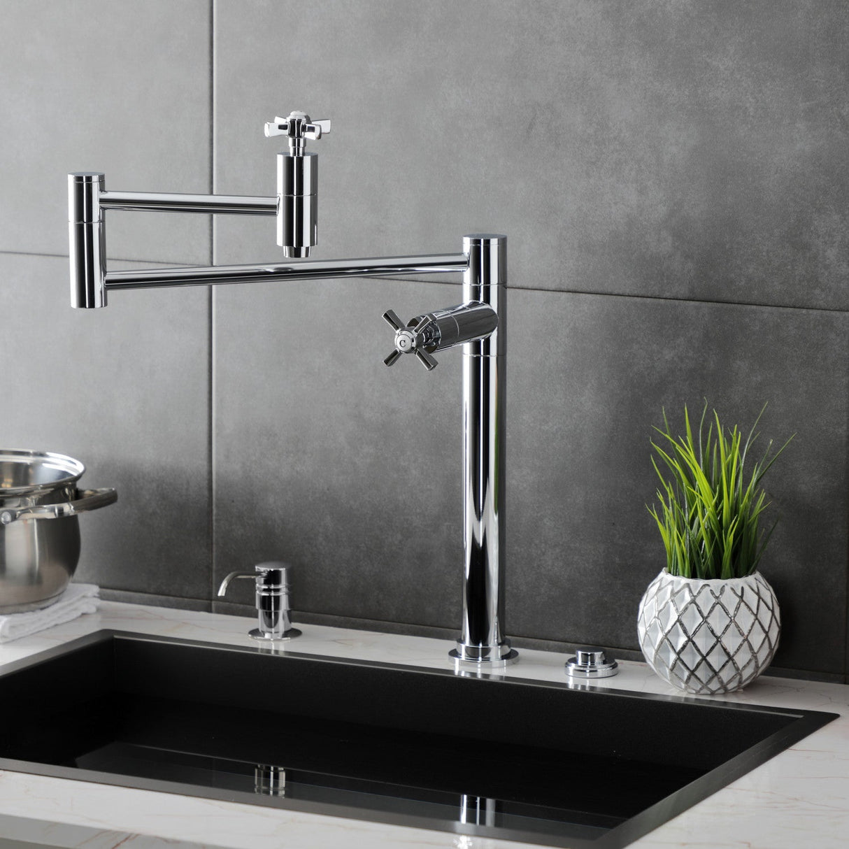 Millennium KS8701ZX Two-Handle 1-Hole Deck Mount Pot Filler, Polished Chrome