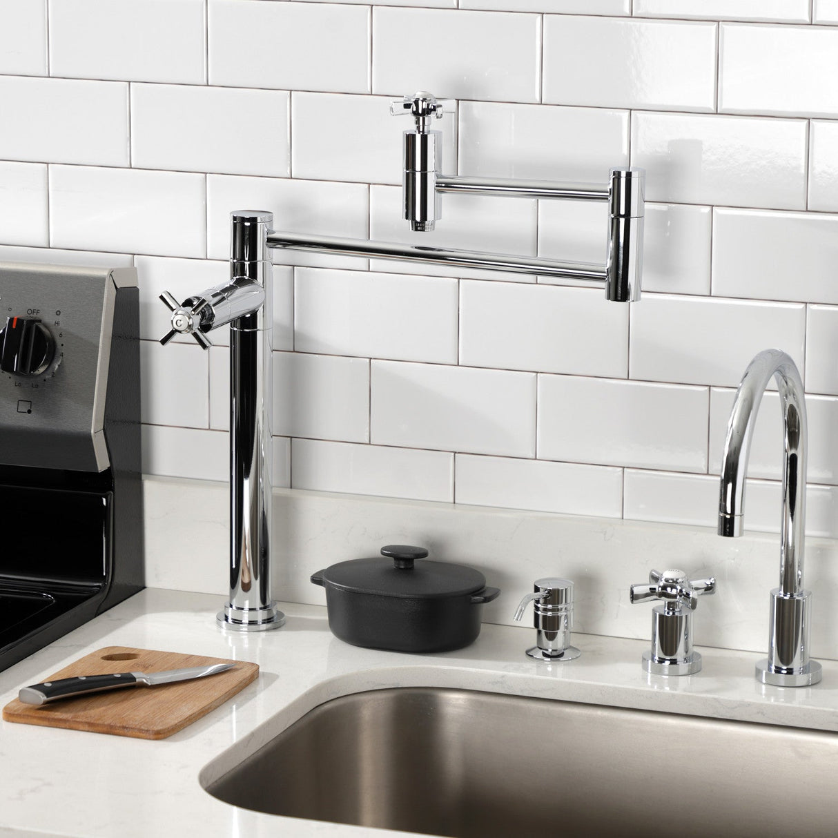Millennium KS8701ZX Two-Handle 1-Hole Deck Mount Pot Filler, Polished Chrome