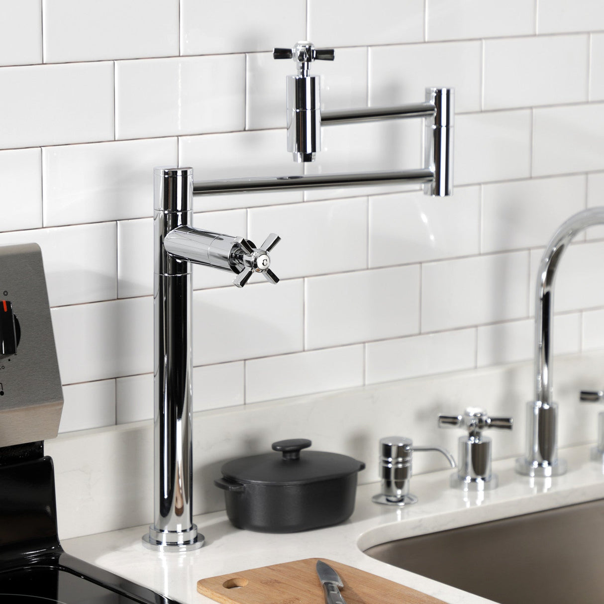 Millennium KS8701ZX Two-Handle 1-Hole Deck Mount Pot Filler, Polished Chrome