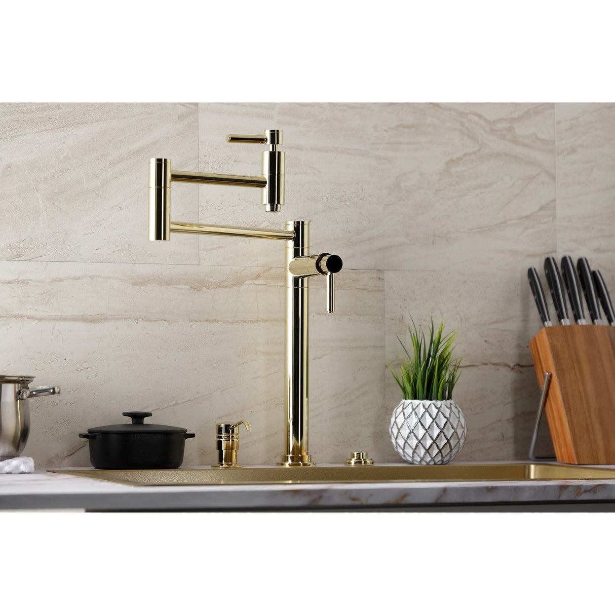 Concord KS8702DL Two-Handle 1-Hole Deck Mount Pot Filler, Polished Brass
