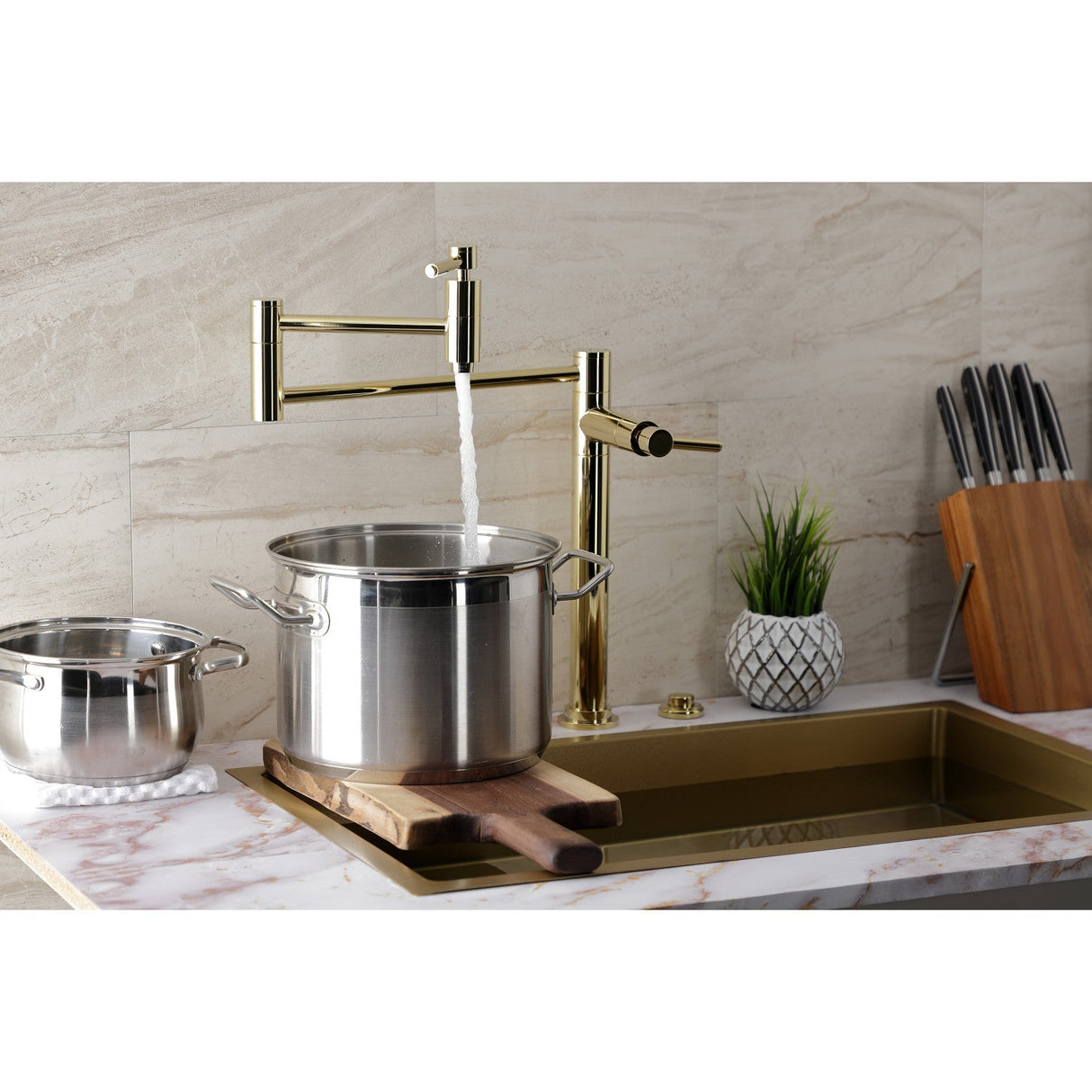 Concord KS8702DL Two-Handle 1-Hole Deck Mount Pot Filler, Polished Brass