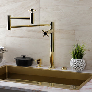 Concord KS8702DX Two-Handle 1-Hole Deck Mount Pot Filler, Polished Brass