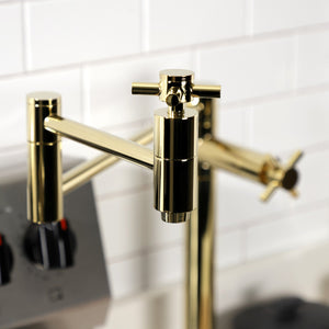 Concord KS8702DX Two-Handle 1-Hole Deck Mount Pot Filler, Polished Brass