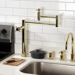 Concord KS8702DX Two-Handle 1-Hole Deck Mount Pot Filler, Polished Brass