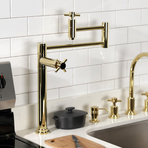 Concord KS8702DX Two-Handle 1-Hole Deck Mount Pot Filler, Polished Brass