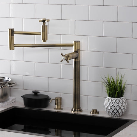 Millennium KS8703ZX Two-Handle 1-Hole Deck Mount Pot Filler, Antique Brass