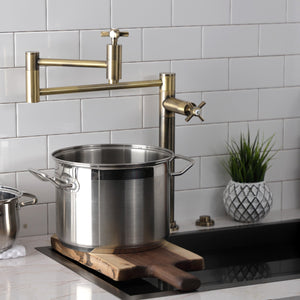 Millennium KS8703ZX Two-Handle 1-Hole Deck Mount Pot Filler, Antique Brass