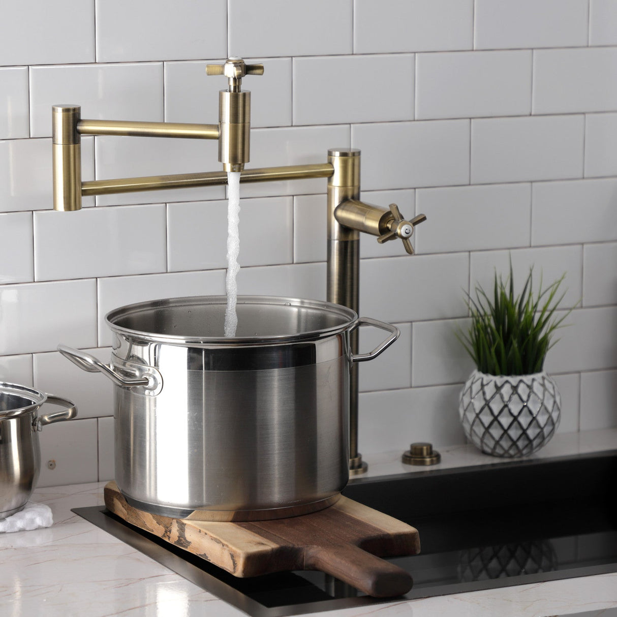 Millennium KS8703ZX Two-Handle 1-Hole Deck Mount Pot Filler, Antique Brass