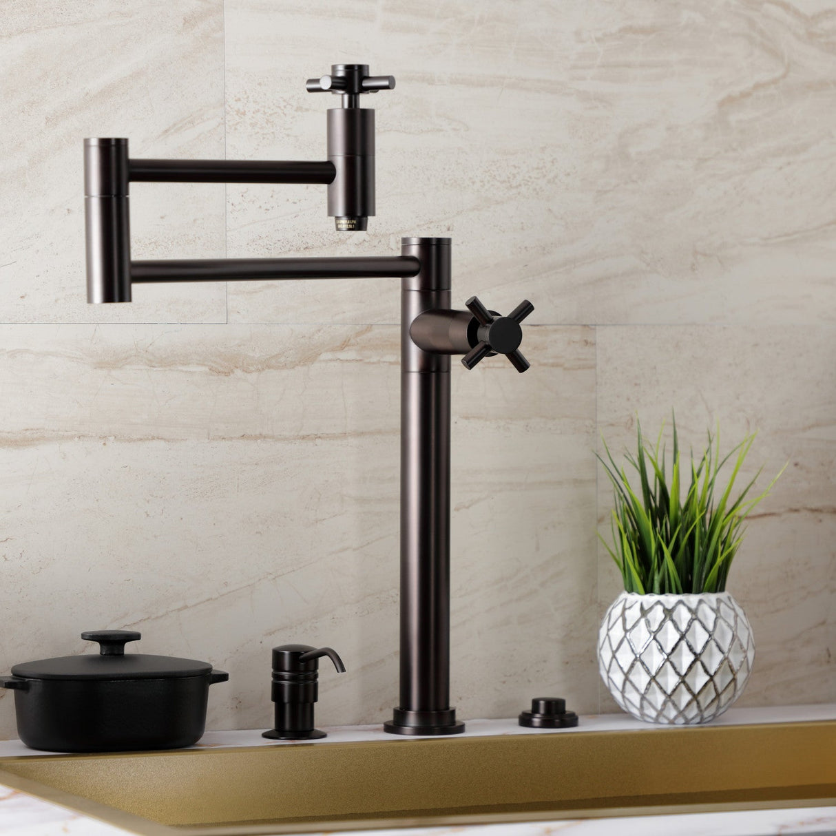 Concord KS8705DX Two-Handle 1-Hole Deck Mount Pot Filler, Oil Rubbed Bronze