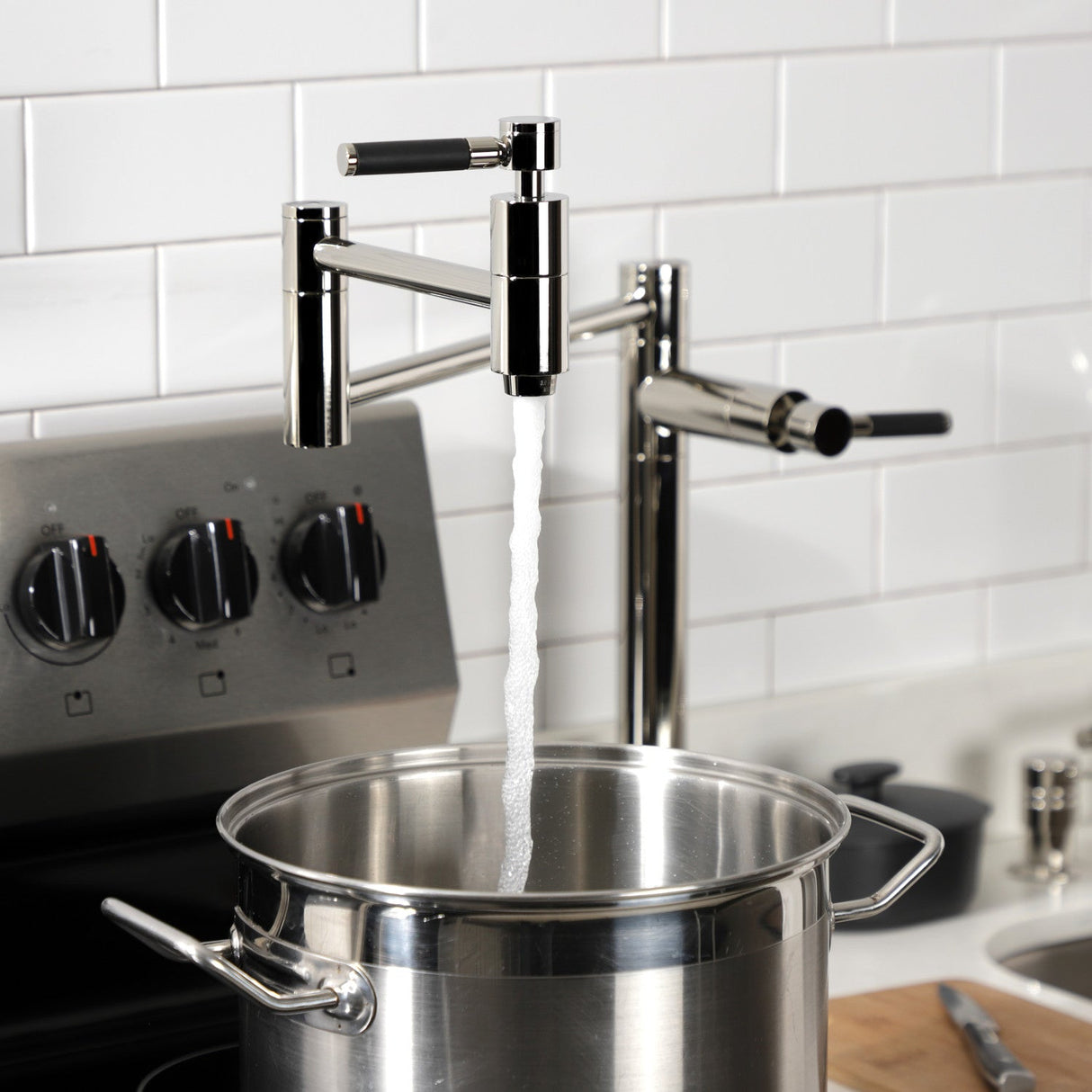 Kaiser KS8706DKL Two-Handle 1-Hole Deck Mount Pot Filler, Polished Nickel