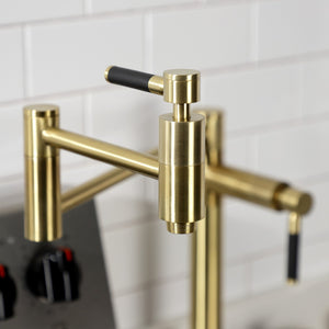Kaiser KS8707DKL Two-Handle 1-Hole Deck Mount Pot Filler, Brushed Brass