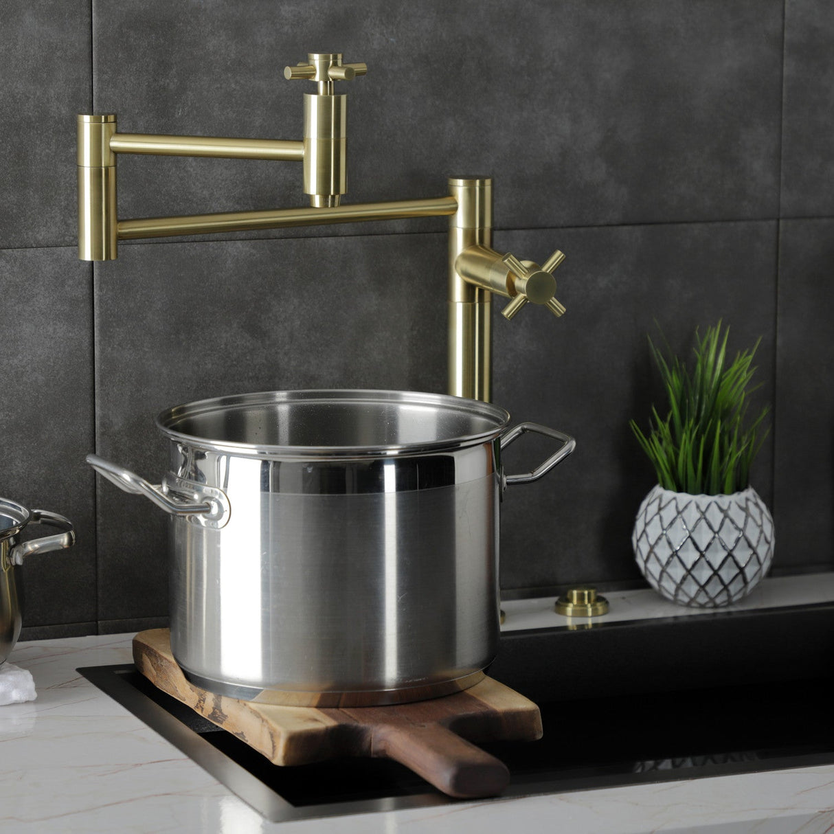 Concord KS8707DX Two-Handle 1-Hole Deck Mount Pot Filler, Brushed Brass