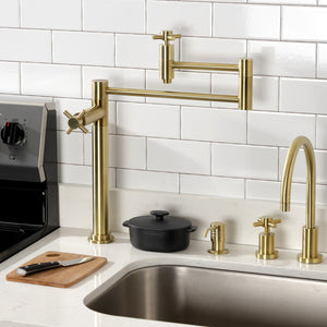 Concord KS8707DX Two-Handle 1-Hole Deck Mount Pot Filler, Brushed Brass