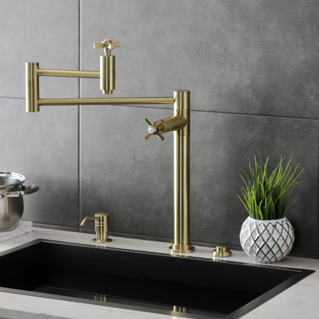 Millennium KS8707ZX Two-Handle 1-Hole Deck Mount Pot Filler, Brushed Brass