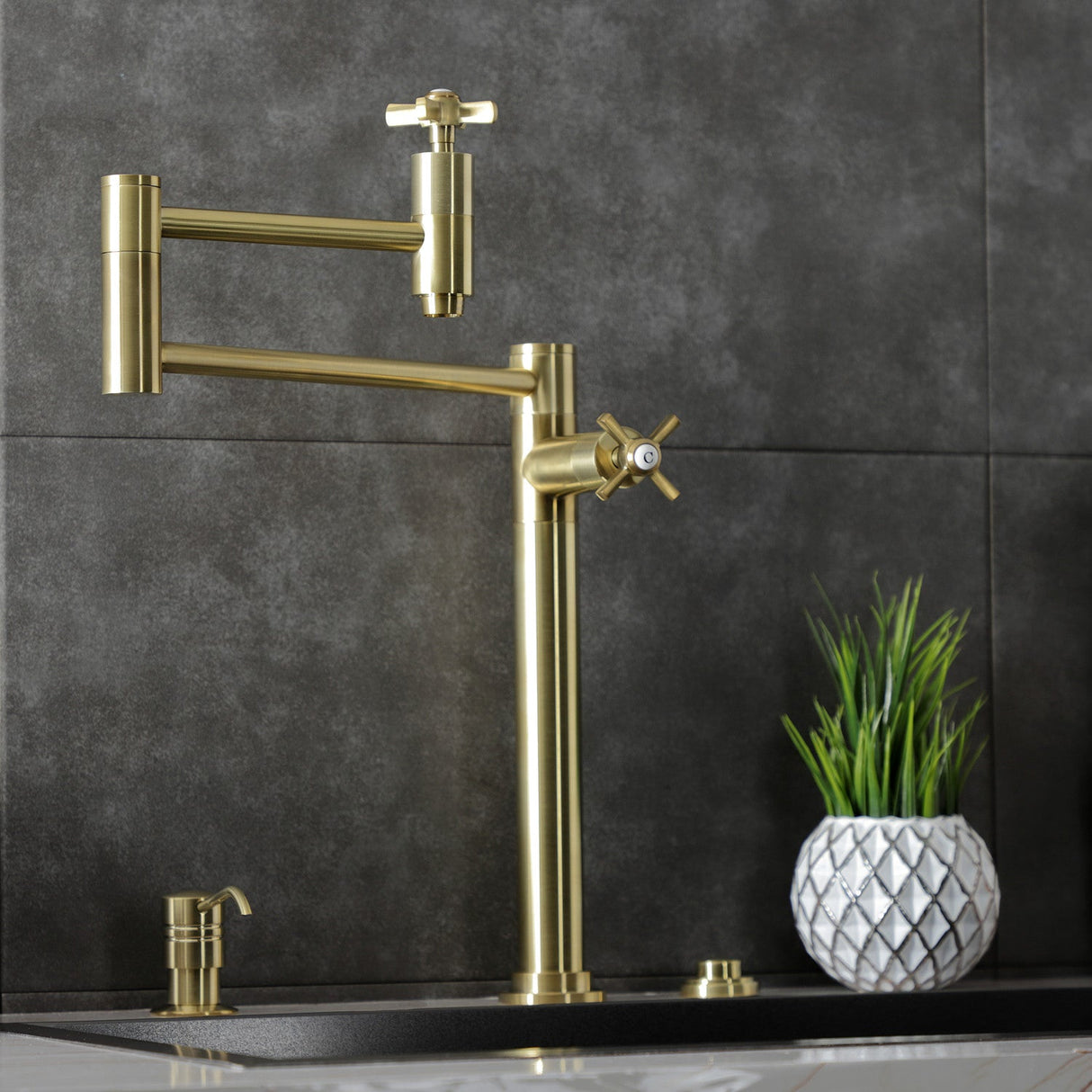 Millennium KS8707ZX Two-Handle 1-Hole Deck Mount Pot Filler, Brushed Brass