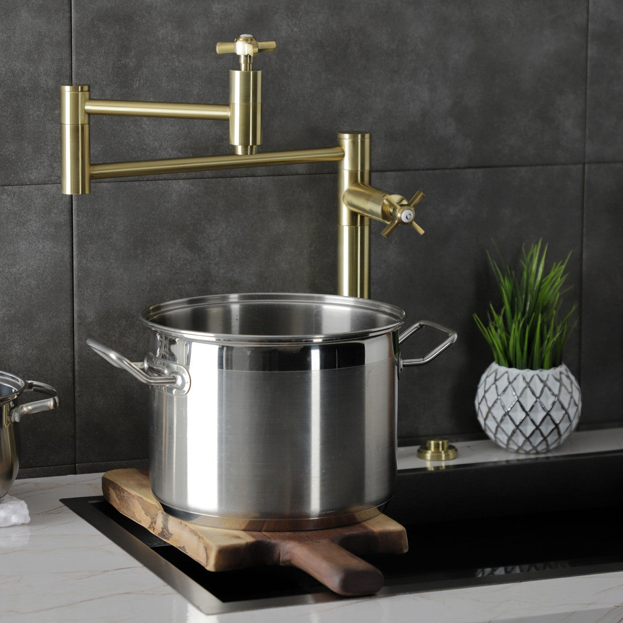 Millennium KS8707ZX Two-Handle 1-Hole Deck Mount Pot Filler, Brushed Brass