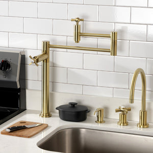 Millennium KS8707ZX Two-Handle 1-Hole Deck Mount Pot Filler, Brushed Brass