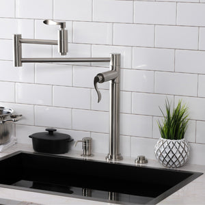 NuWave KS8708DFL Two-Handle 1-Hole Deck Mount Pot Filler, Brushed Nickel