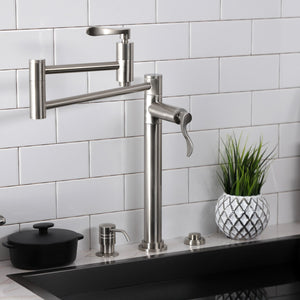 NuWave KS8708DFL Two-Handle 1-Hole Deck Mount Pot Filler, Brushed Nickel