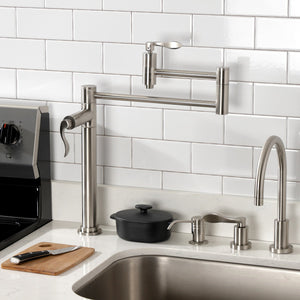 NuWave KS8708DFL Two-Handle 1-Hole Deck Mount Pot Filler, Brushed Nickel