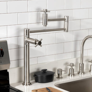 Concord KS8708DX Two-Handle 1-Hole Deck Mount Pot Filler, Brushed Nickel