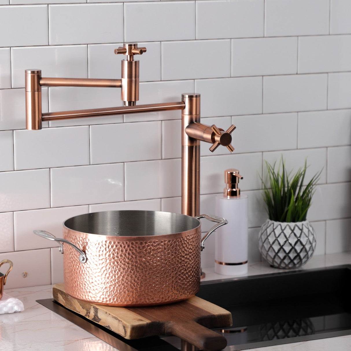 Concord KS870DXAC Two-Handle 1-Hole Deck Mount Pot Filler, Antique Copper