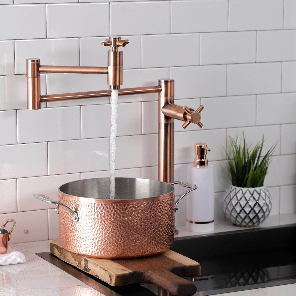 Concord KS870DXAC Two-Handle 1-Hole Deck Mount Pot Filler, Antique Copper