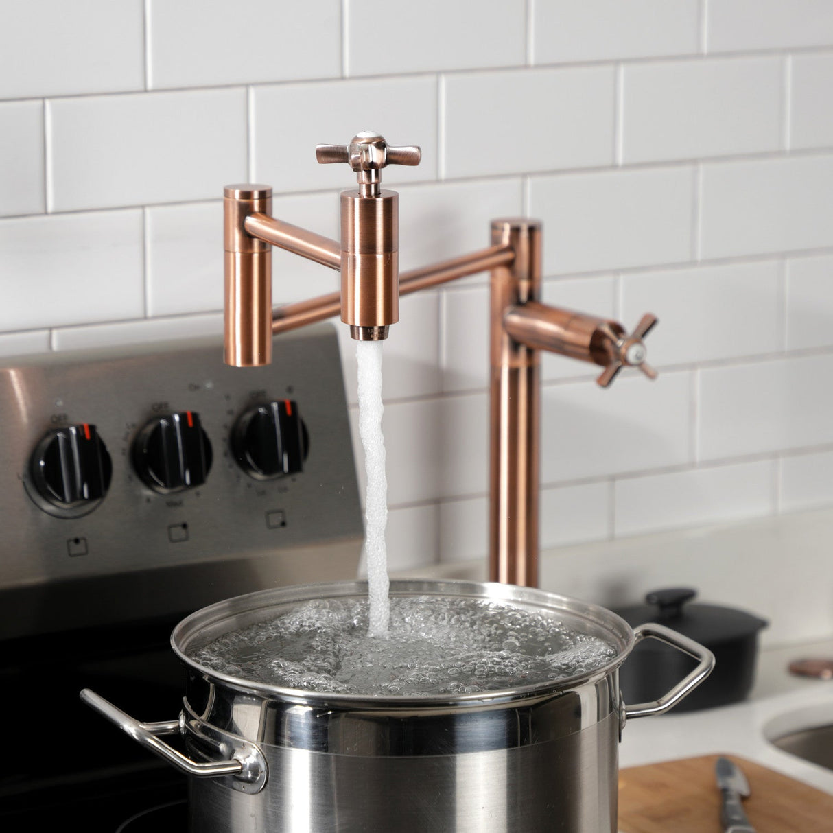 Millennium KS870ZXAC Two-Handle 1-Hole Deck Mount Pot Filler, Antique Copper