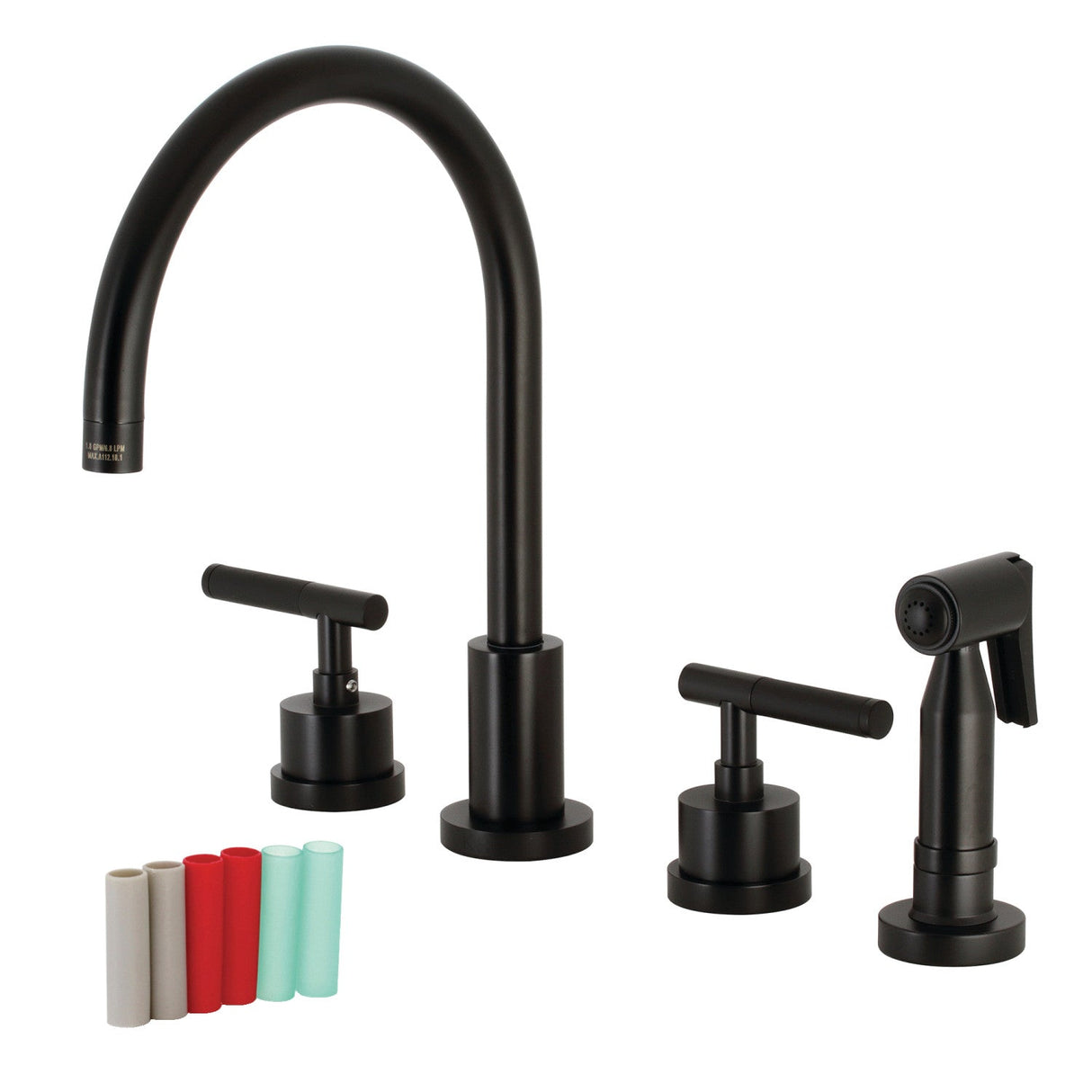 Kaiser KS8720CKLBS Widespread Kitchen Faucet with Brass Sprayer, Matte Black