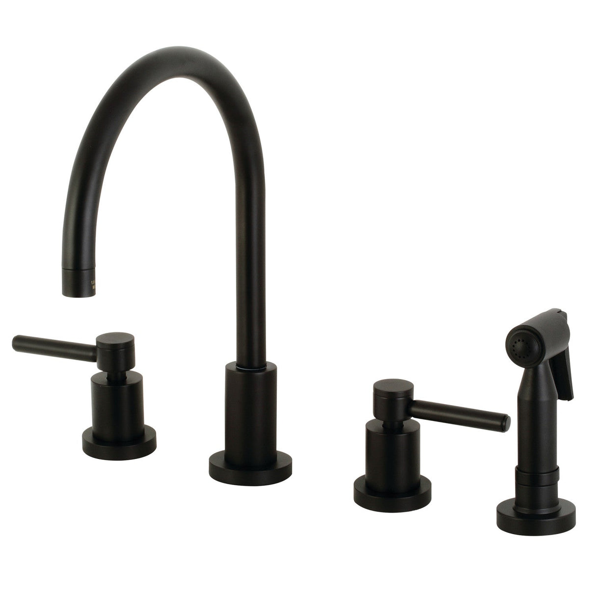 Concord KS8720DLBS Two-Handle 4-Hole Deck Mount Widespread Kitchen Faucet with Brass Sprayer, Matte Black
