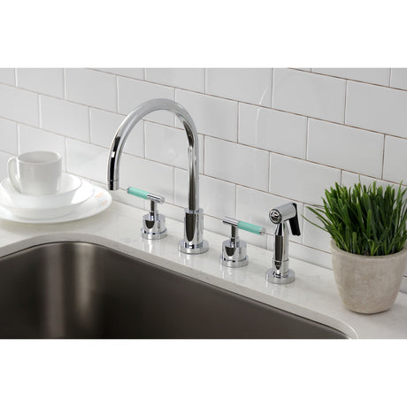 Kaiser KS8721CKLBS Widespread Kitchen Faucet with Brass Sprayer, Polished Chrome