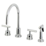 Manhattan KS8721CMLBS Two-Handle 4-Hole Deck Mount Widespread Kitchen Faucet with Brass Sprayer, Polished Chrome