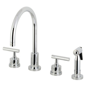 Manhattan KS8721CMLBS Two-Handle 4-Hole Deck Mount Widespread Kitchen Faucet with Brass Sprayer, Polished Chrome
