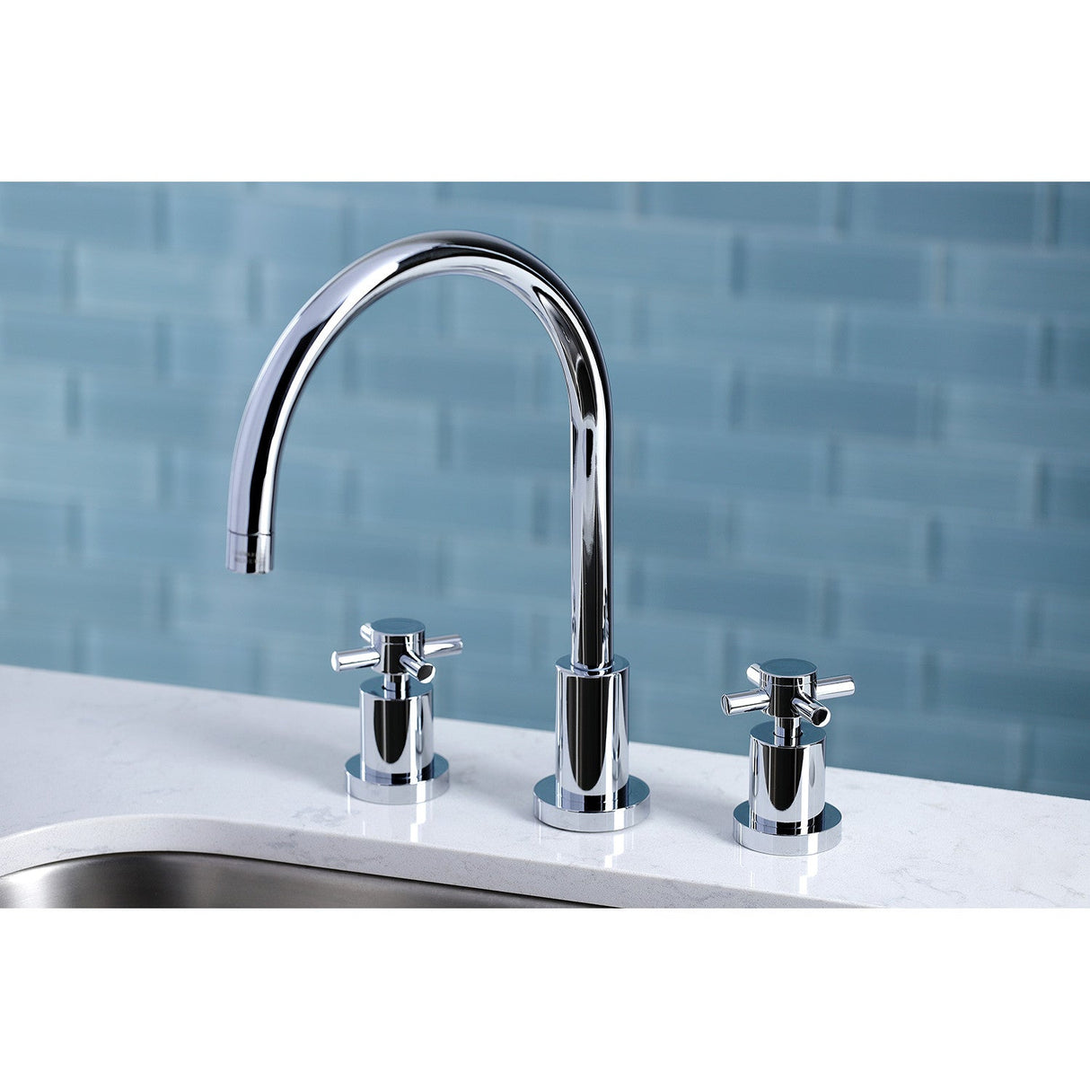 Concord KS8721DXLS Two-Handle 3-Hole Deck Mount Widespread Kitchen Faucet, Polished Chrome